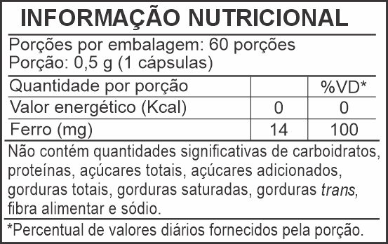 Informação Nutricional - FERRO QUELATO